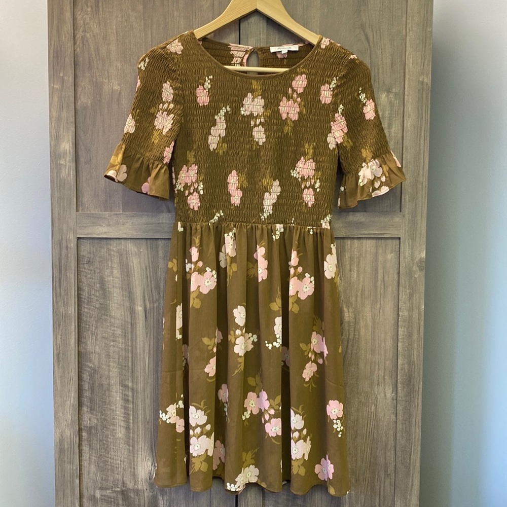 Madewell Smocked-Top Ruffled Sleeves Dress in Retro Bouquet Size XS